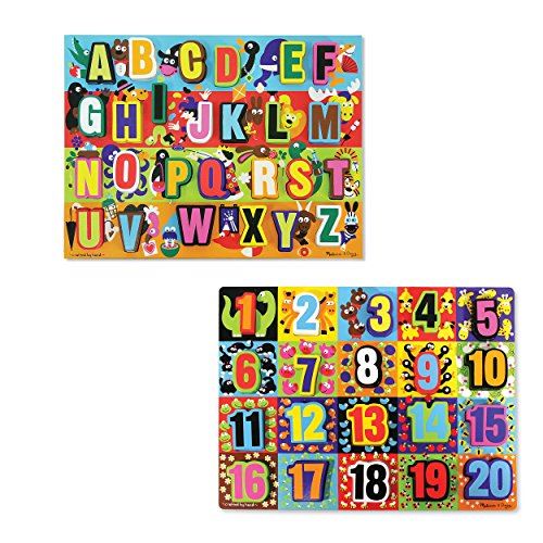 Melissa Doug Wooden Chunky Puzzles Set - Alphabet and Numbers