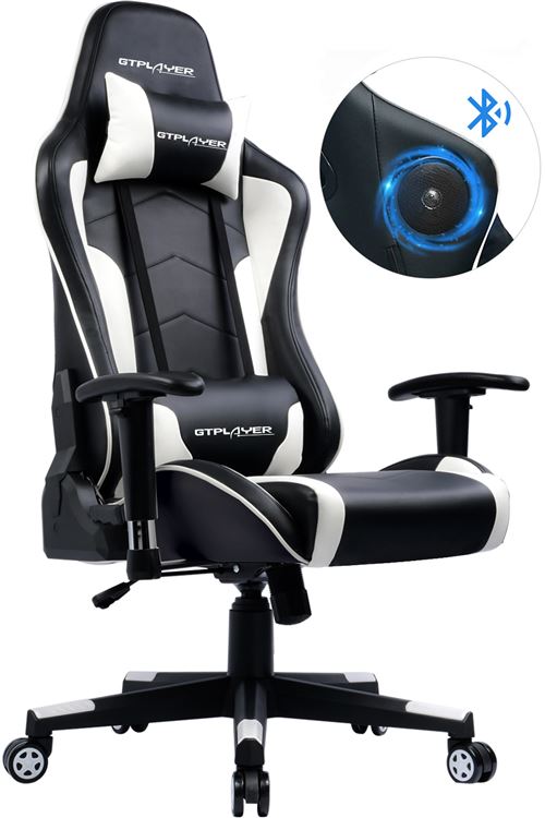 GTRACING Chaise Gaming de Bureau Fauteuil de Bureau Chaise Gamer Music avec Haut-Parleur Bluetooth, Design Ergonomique Blanc