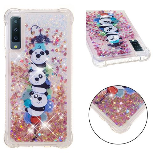 Coque en TPU paillettes dynamiques en forme de coeur à panda pour votre Samsung Galaxy A7 (2018)