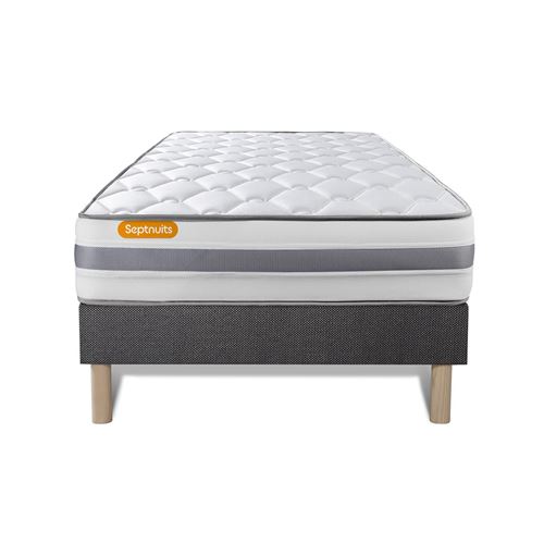 Ensemble matelas et sommier Septnuits Matelas + sommier gris 90x190 Memo Spring Ressorts ensachs 3 zones de confort MAXI paisseur