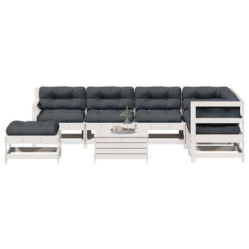  Blanc salon de jardin modulable bois massif 8 pieces 62 x 62 x 70.5 8 personnes 