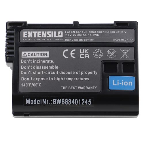 EXTENSILO Batterie compatible avec Nikon poignée alimentation MB-D12, MB-D15, MB-D17, MB-D14 (2250mAh, 7V, Li-ion), puce d information