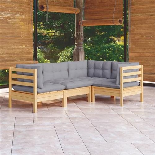 Non Communiqué Gris Vidaxl Bois De Pin Massif Salon De Jardin 4 Pcs Avec Coussins Mobilier De Patio Meubles D'extérieur Mobilier De Jardin 3096369