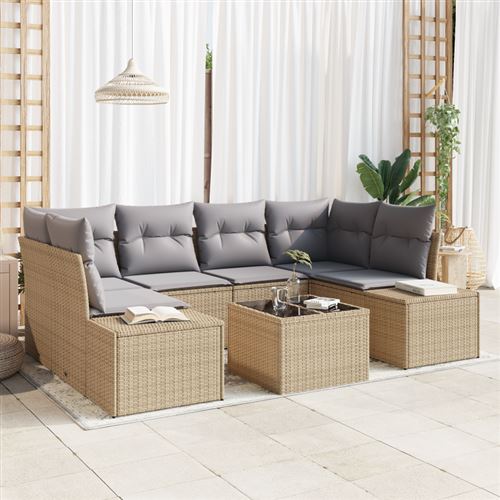 Non Communiqué Beige Ensemble De Canapé De Jardin 7 Pièces Avec Coussins Poly Rattan