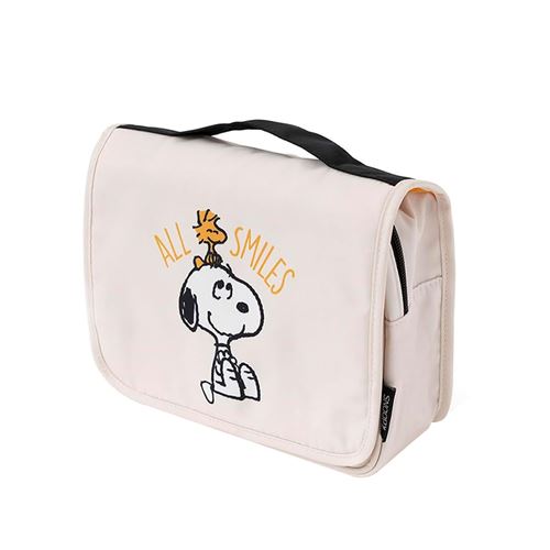 Trousse de Toilette de Voyage avec Crochet de Suspension et Compartiments Zippés Snoopy Beige