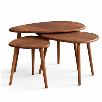 Set de 3 tables gigognes design effet noyer TIRA CONCEPT USINE - 1