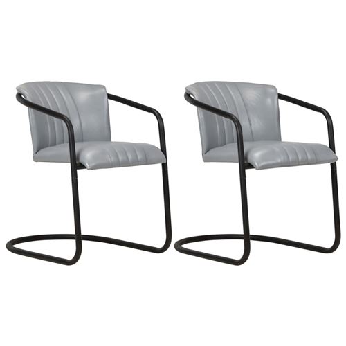 vidaXL Chaises de salle à manger 2 pcs Gris Cuir véritable