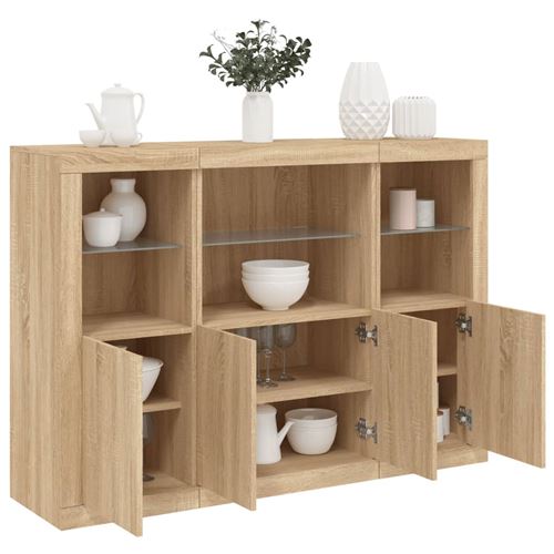 Non Communiqué Marron Vidaxl Buffets Avec Lumières Led 3 Pcs Chêne Sonoma Bois D'ingénierie3209109