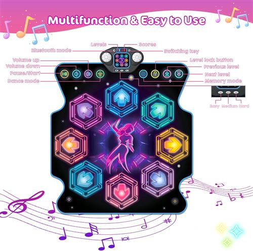 Tapis De Danse LED TERRAMUS - 27 Niveaux, Bluetooth - Pour Enfants 3-12 Ans - 5 Modes De Jeu