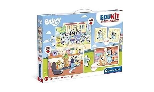 Clementoni - Edukit - Bluey - Coffret Apprentissage 4 En 1 - 2 Puzzles, 1 Mémo, 1 Jeu De 6 Cubes - Fabriqué En Italie - Dés 4Ans