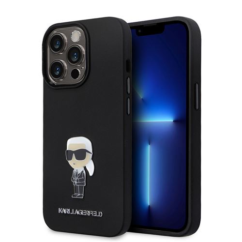 Coque pour iPhone 14 Pro - Karl Lagerfeld Silicone (KLHCP14LSMHMHKKNPK) - Ikonik Metal Pin