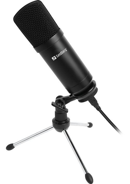 Microphone USB streamer gamer Sandberg - Corps aluminium - Maintien main ou sur trepied - Noir
