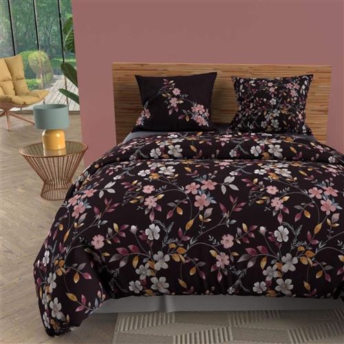 Parure de lit Flowers noir 140x200 cm