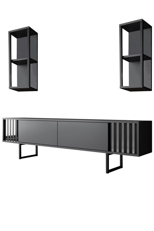 HANAH HOME Meuble Tv En Bois ""chrome Line"" - 180 X 30 X 48 Cm - Anthracitenoir