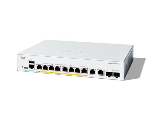 Cisco Catalyst 1300-8P-E-2G - Commutateur - C3 - Géré - 8 X 10/100/1000 (Poe+) + 2 X Combinaison Gigabit Sfp/Rj-45 - Montable Sur Rack - Poe+ (60 W)