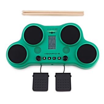 VISIONPAD-6 Batterie Electronique Portable - Batterie Electrique 4 Pads + 2 Pédales - Vert - 1
