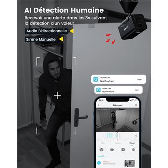 Caméra Surveillance IeGeek 2K Intérieur Sans Fil - Détection Mouvement AI/PIR - Vision Nocturne 10m - Audio 2 Sens