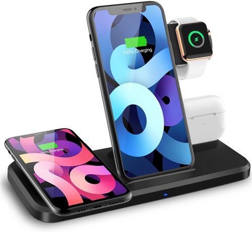 Station de Charge Sans Fil 4 en 1, Station de Chargement Sans Fil pour IWatch 6,SE,5,4,3(Noir)-Chronus