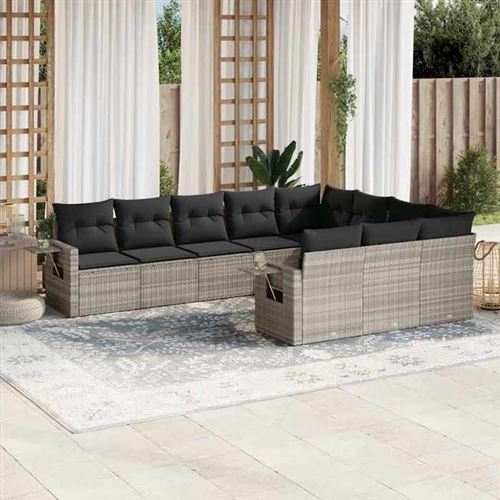 Vidaxl Gris/Clair Salon De Jardin 10 Pièces - Résine Tressée - Image 3