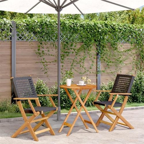 Non Communiqué Noir Vidaxl Ensemble De Bistro 3 Pcs Résine Tressée Et Bois Massif, Ensemble De Bistro De Jardin, Ensemble De Balcon, 3281790