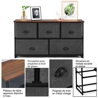 meuble de rangement giantex à 5 tiroirs tissu,100 x 30 x 53,5cm, commode de  chambre, petit meuble de rangement - Achat & prix