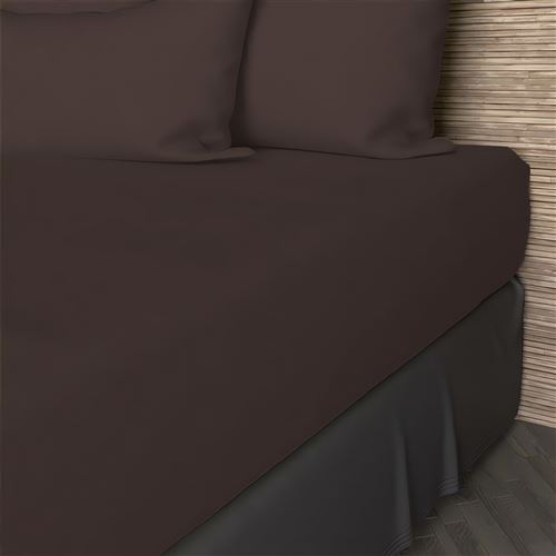 Drap housse en coton 57 fils 160x200 cm UNI brun, par Soleil d'ocre