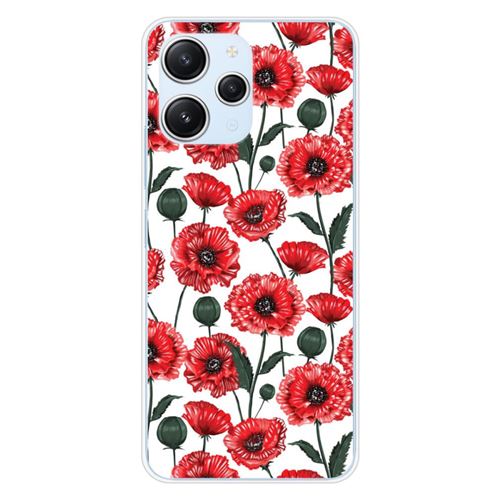 Coque en silicone imprimée compatible Xiaomi Redmi 12 4G Redmi 12 5G Fleurs de Pavot
