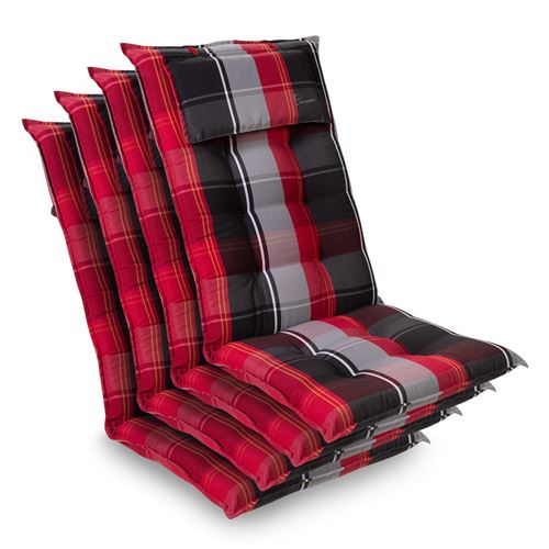 Coussin - Blumfeldt Sylt - Pour chaise de jardin à dossier haut avec appuie-tête - Polyester - 50x120x9cm - Lot de 4 - Rouge/Noir