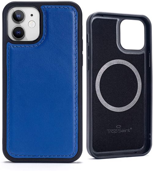 Coque pour iPhone 12 Mini Trop Saint® en Cuir Vegan [Compatible MagSafe] - Bleu