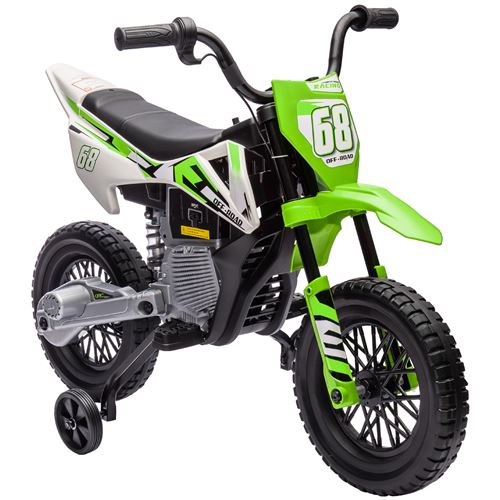 Moto cross &eacute;lectrique dirt bike enfant 12v 2 moteurs 2 vitesses 2,4-5 kmh musiques vert 