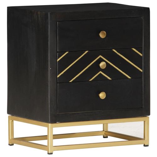 vidaXL Table de chevet Noir et doré 40x30x50cm Bois de manguier massif