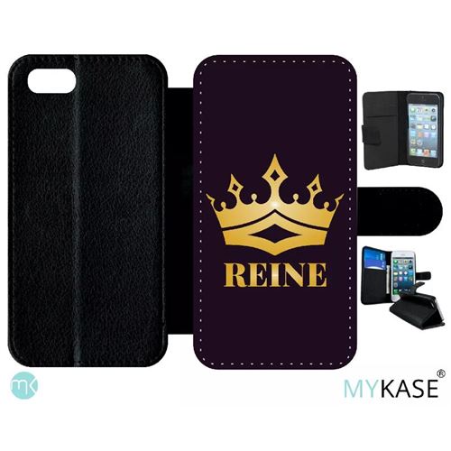 Etui My-Kase pour iPhone Se 2020 - reine fond violine - Simili-cuir Noir