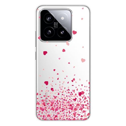Coque en silicone imprimée compatible Xiaomi 14 Pro Confettis de Coeurs Rose