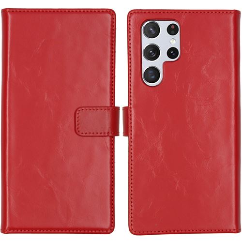 Étui de téléphone portefeuilen cuir véritabSamsung Galaxy S22 Ultra - Rouge Selencia