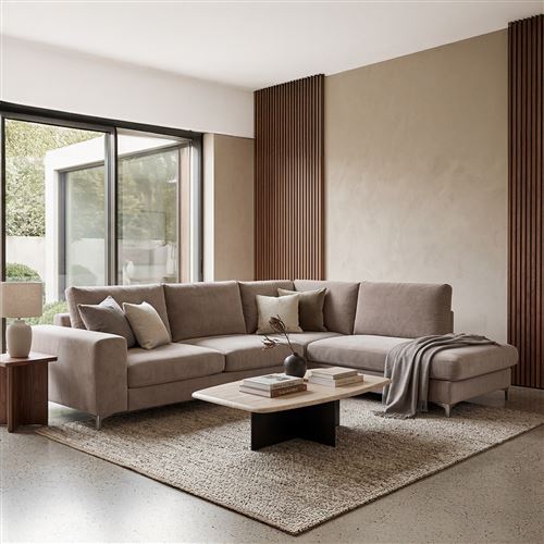 Canap&eacute; Velours Angle Droit Beige Fiesole - 3 Places - Beige
