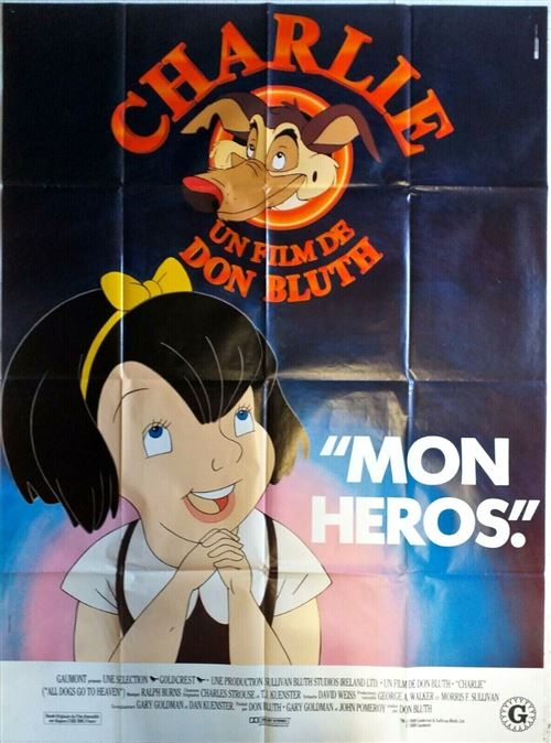 Affiche de Cinéma Originale - CHARLIE MON HEROS - 1990 - don Bluth - 120x160cm