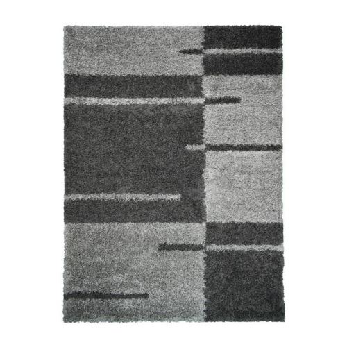 NORA Tapis de salon shaggy - 160 x 230 cm - Gris anthracite a rayures