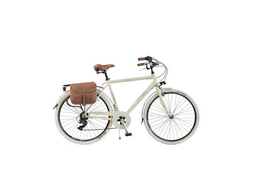 VIA VENETO V&eacute;lo de ville Homme -  By Canellini Retro Vintage Aluminium + Sac cuir lat&eacute;ral porte bagage - Taille 54 Beige 