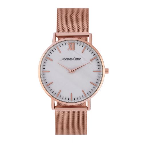 Montre Femme Andreas Osten à Quartz Cadran Blanc 36mm Et Bracelet Rose Gold En Maille AOS18031