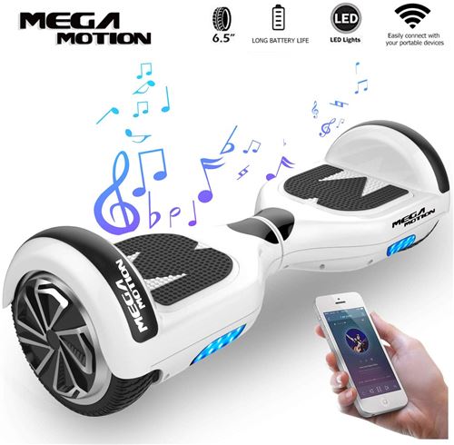 Hoverboard 6.5 Pouces gyropode balance board électrique Haut-Parleur Bluetooth moteur 700W Blanc
