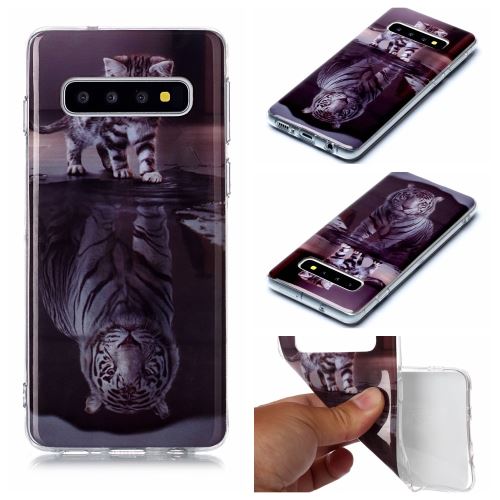 Coque en TPU impression de modèle chat et reflet dans l'eau pour votre Samsung Galaxy S10