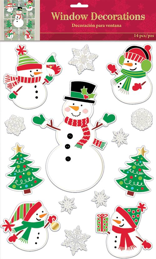 Amscan décoration des murs et des fenêtres Vinyle bonhomme de neige blanc/vert/rouge