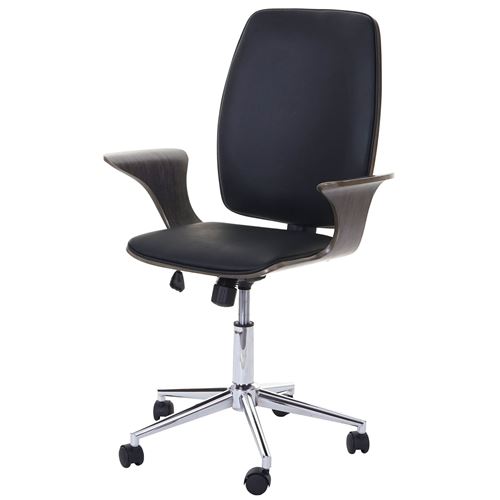 Chaise de bureau MENDLER HWC-C54 bois courbé similicuir design bois de noyer tissu noir