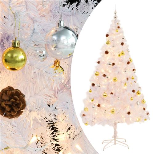 vidaXL Kunstkerstboom versierd met kerstballen en LED's 210 cm wit