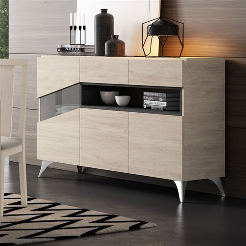 Buffet 3 portes Bois clair/Bois noir - MAGNOLA n°1