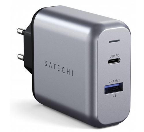 Satechi 30W Chargeur Prise Mural Secteur Double Ports Grise