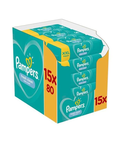 pampers lingettes bébé freshclean - lot de 15 x 80 lingettes - 1200 lingettes