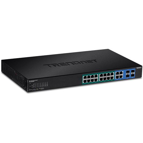 TRENDnet TPE 1620WSF - Commutateur - C2+ - intelligent - 16 x 10/100/1000 (PoE+) + 4 x SFP Gigabit partagé - Montable sur rack - PoE+ (370 W)