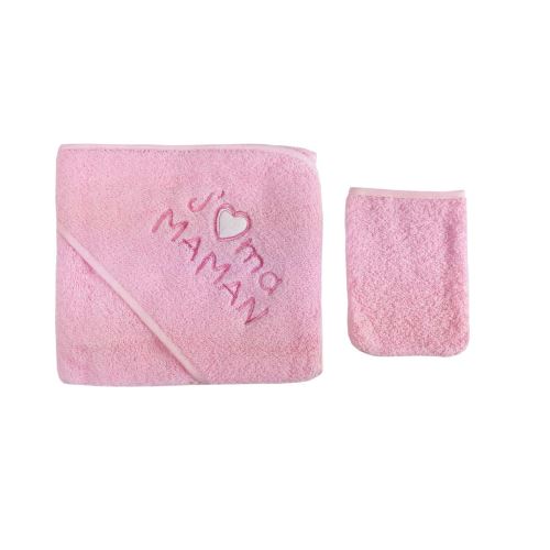 Parure de bain pour bébé rose - J'aime ma maman