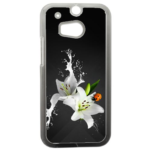 Coque Lys Blanc Coccinelle Sur Fond Gris Compatible Htc One 2 M8 Transparent